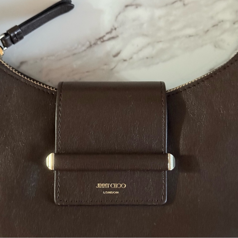 Jimmy Choo Bar Hobo Small Chocolate Biker Leather Shoulder Bag - Picture 7 of 9